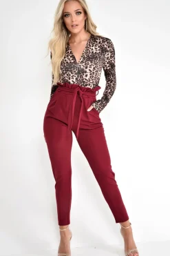 Rebellious Fashion Wine Paper Bag Tie Waist Cigarette Trousers - Karmen