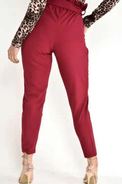 Rebellious Fashion Wine Paper Bag Tie Waist Cigarette Trousers - Karmen