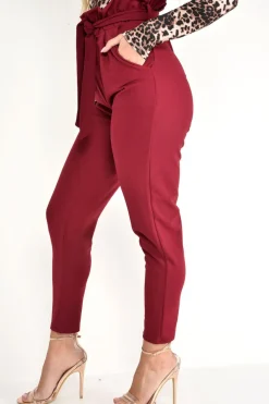 Rebellious Fashion Wine Paper Bag Tie Waist Cigarette Trousers - Karmen