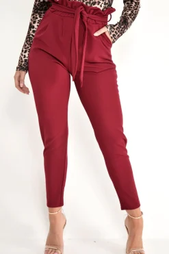 Rebellious Fashion Wine Paper Bag Tie Waist Cigarette Trousers - Karmen