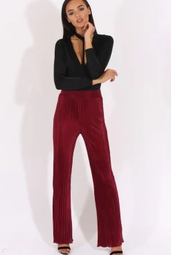 Rebellious Fashion Wine Pleated Long High Waisted Trousers - Jojo