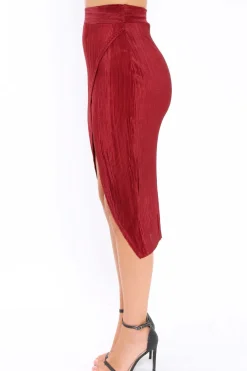 Rebellious Fashion Wine Pleated Wrap Over Skirt - Monica