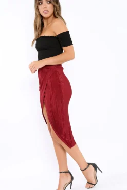 Rebellious Fashion Wine Pleated Wrap Over Skirt - Monica