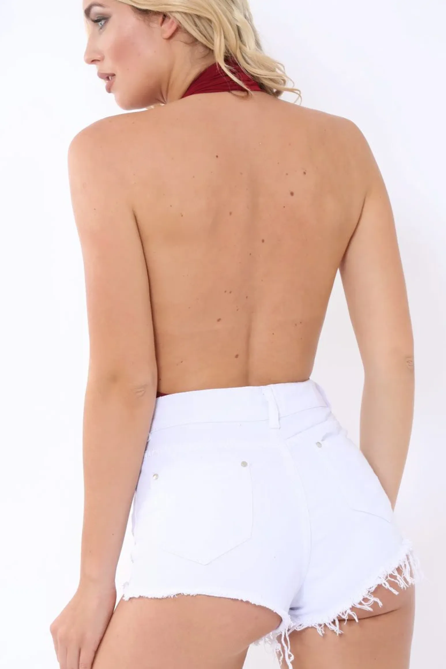 Rebellious Fashion Wine Plunge Halterneck Bodysuit - Lona
