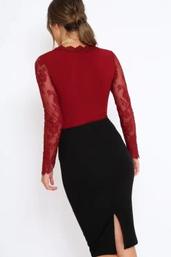 Rebellious Fashion Wine Plunge Lace Bodysuit - Adele