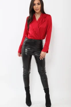 Rebellious Fashion Wine Plunge Satin Bodysuit - Rebeka