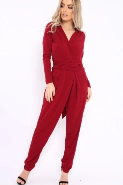 Rebellious Fashion Wine Plunge Tie Back Jumpsuit - Brittney