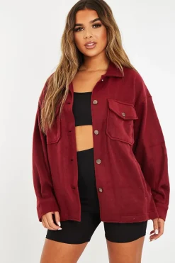 Rebellious Fashion Wine Pocket Oversized Brushed Shacket - Caley