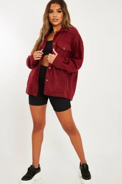 Rebellious Fashion Wine Pocket Oversized Brushed Shacket - Caley