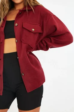 Rebellious Fashion Wine Pocket Oversized Brushed Shacket - Caley