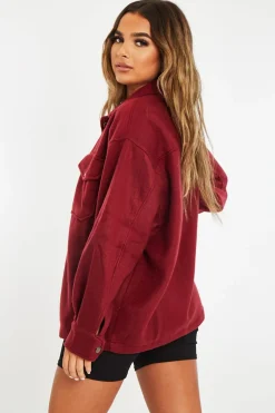 Rebellious Fashion Wine Pocket Oversized Brushed Shacket - Caley