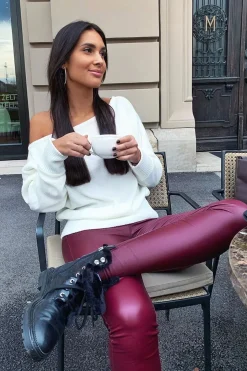 Rebellious Fashion Wine PU Coated Skinny Jeans - Rachell