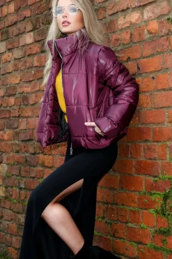 Rebellious Fashion Wine Puffer Coat - Alyssa