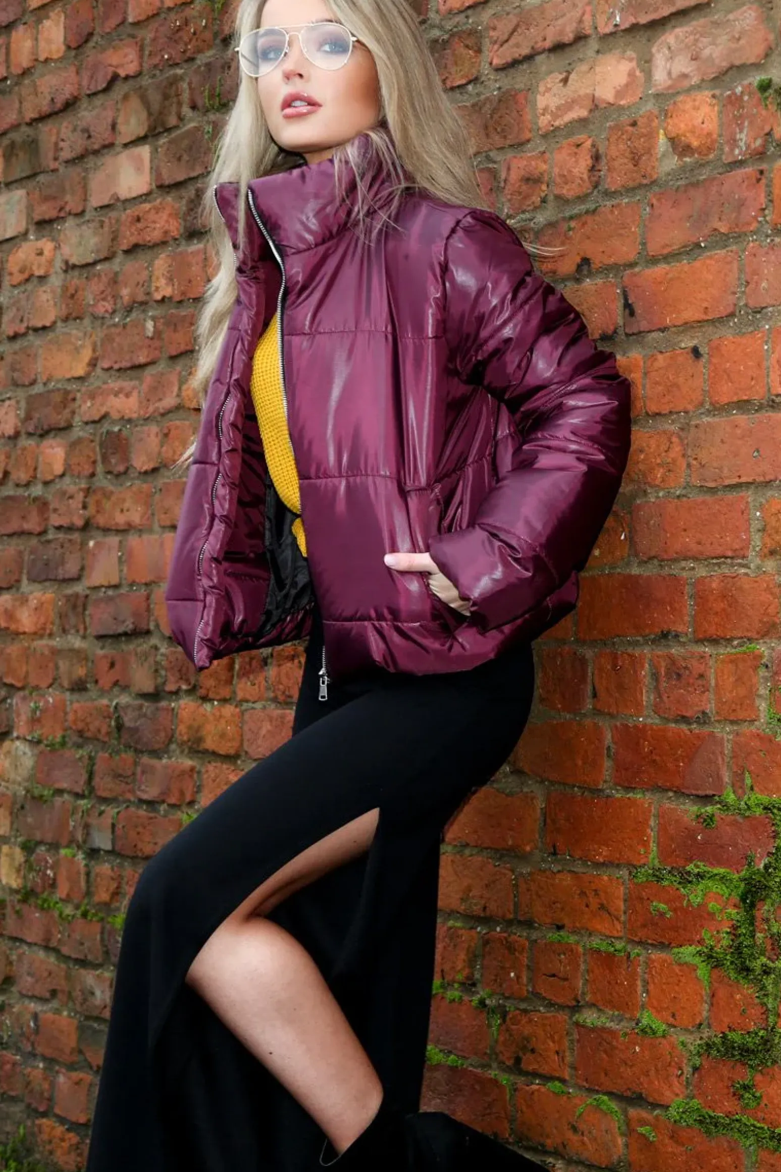 Rebellious Fashion Wine Puffer Coat - Alyssa