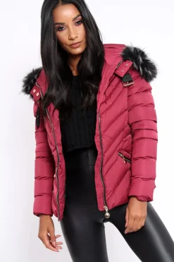 Rebellious Fashion Wine Quilted Coat - Poppie