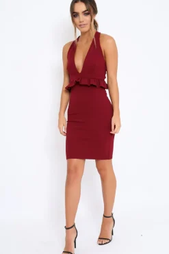 Rebellious Fashion Wine Racer Back Frill Midi Dress - Camilla
