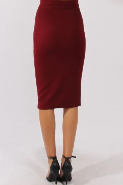 Rebellious Fashion Wine Ribbed High Waisted Midi Skirt - Della