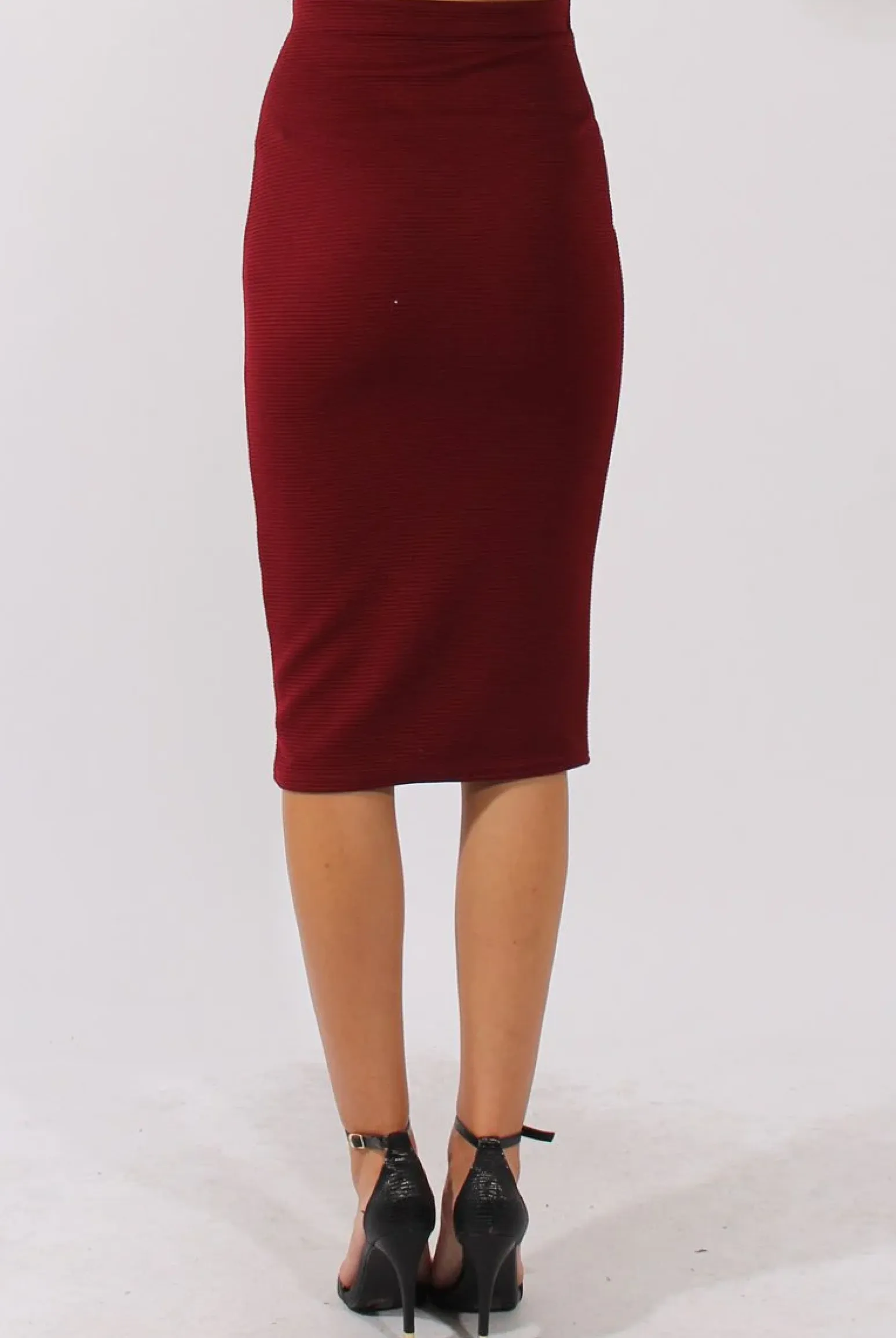 Rebellious Fashion Wine Ribbed High Waisted Midi Skirt - Della