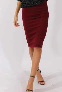 Rebellious Fashion Wine Ribbed High Waisted Midi Skirt - Della