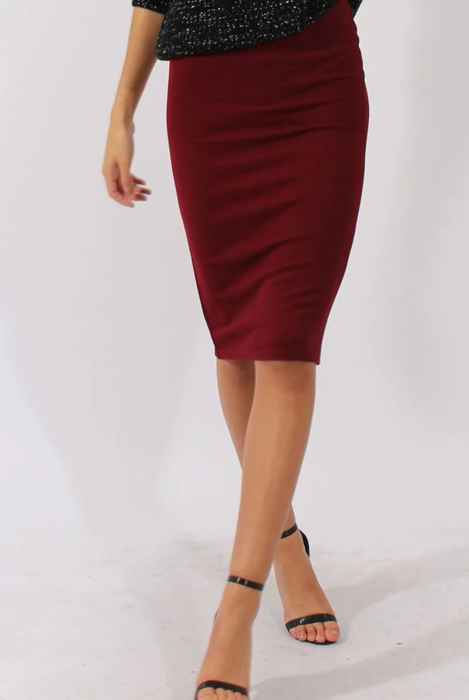 Rebellious Fashion Wine Ribbed High Waisted Midi Skirt - Della