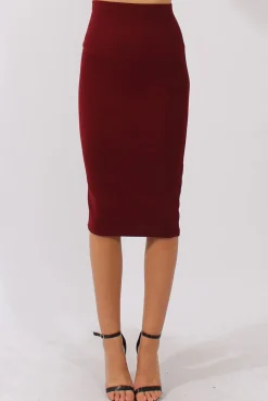 Rebellious Fashion Wine Ribbed High Waisted Midi Skirt - Della