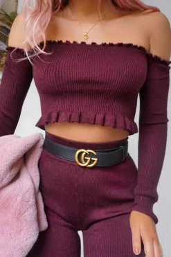 Rebellious Fashion Wine Ribbed Knit Co-ord - Luna