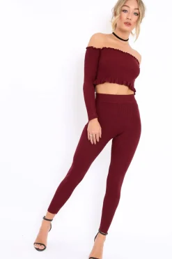 Rebellious Fashion Wine Ribbed Knit Co-ord - Luna