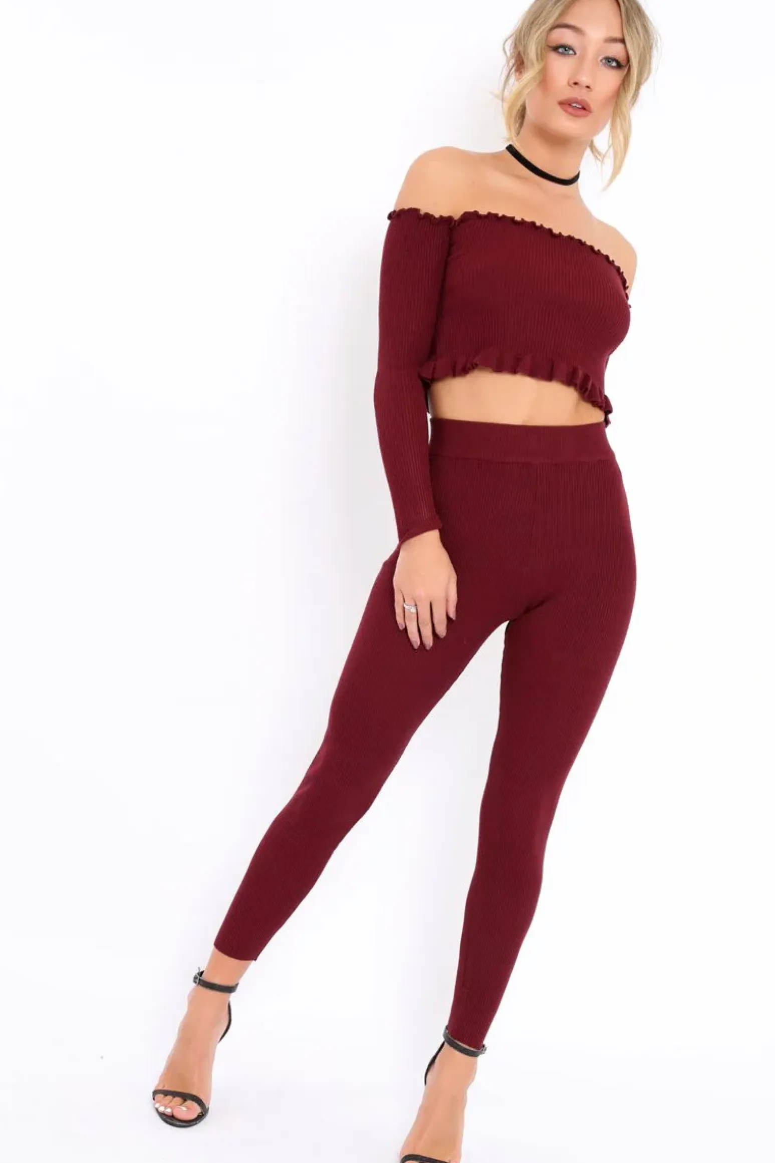 Rebellious Fashion Wine Ribbed Knit Co-ord - Luna