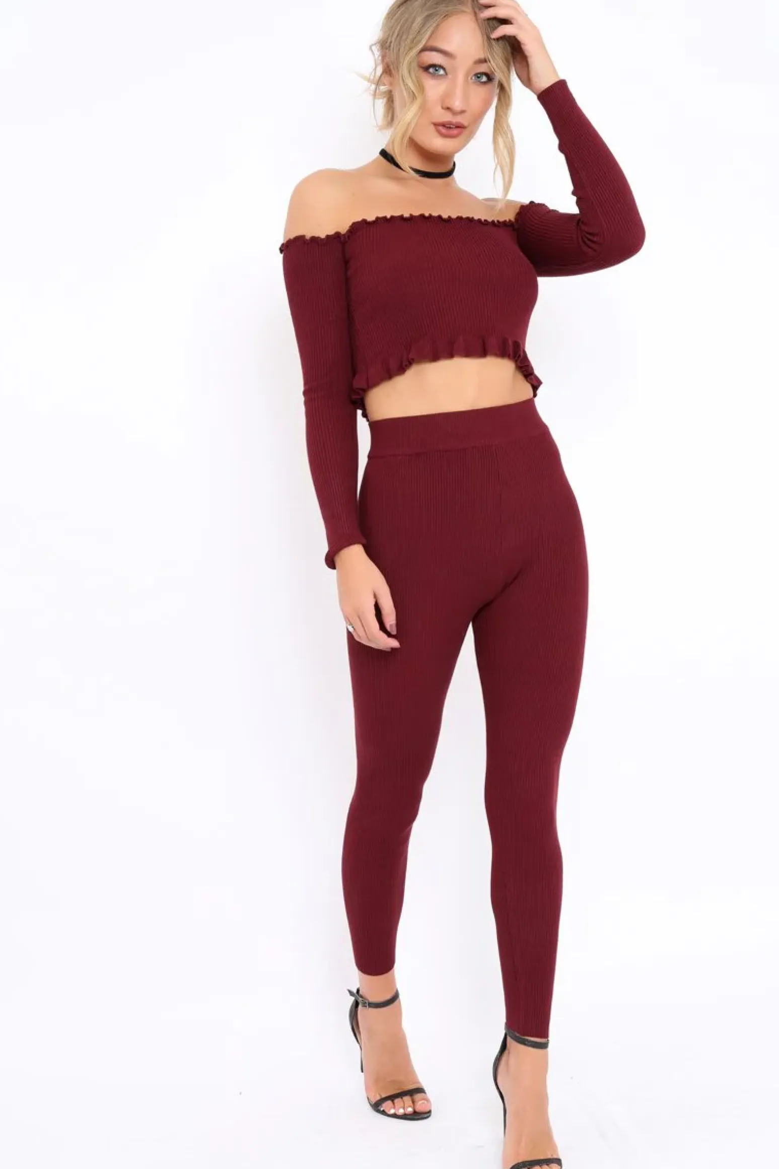 Rebellious Fashion Wine Ribbed Knit Co-ord - Luna