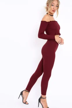 Rebellious Fashion Wine Ribbed Knit Co-ord - Luna