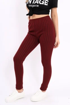 Rebellious Fashion Wine Ribbed Leggings - Penelope