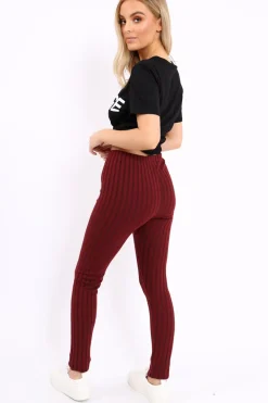 Rebellious Fashion Wine Ribbed Leggings - Penelope
