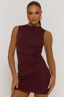 Rebellious Fashion Wine Ruched Side Shift Mini Dress - Irina