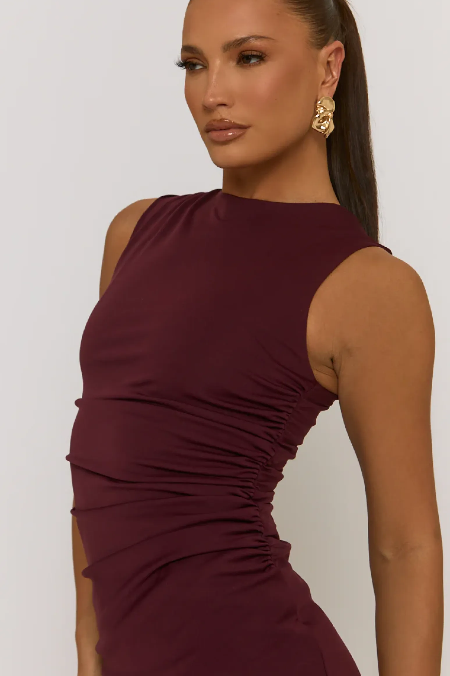 Rebellious Fashion Wine Ruched Side Shift Mini Dress - Irina