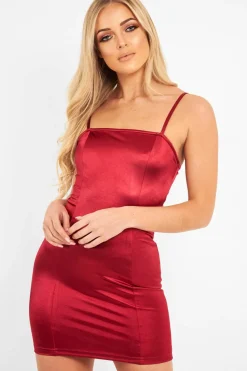 Rebellious Fashion Wine Satin Bodycon Cut Out Back Dress - Shannie