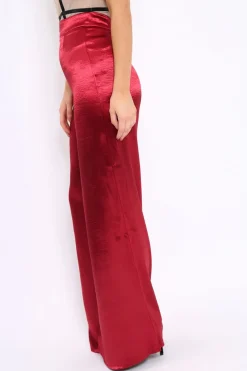 Rebellious Fashion Wine Satin High Waist Flare Trousers -Tisha