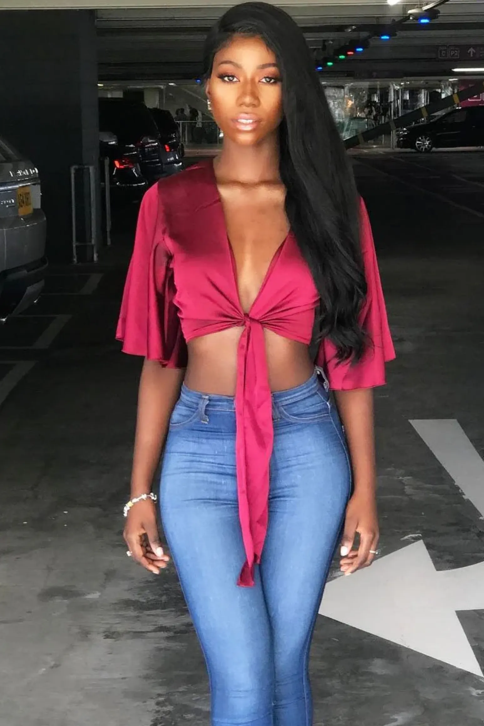 Rebellious Fashion Wine Satin Tie Crop Top - Alara