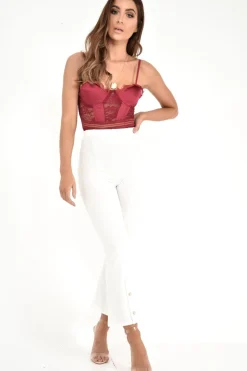 Rebellious Fashion Wine Scalloped Lace Satin Bodysuit - Jeriah