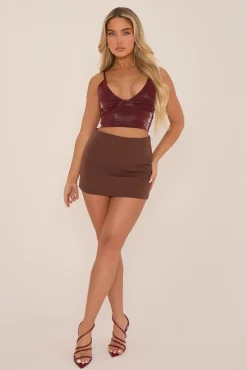 Rebellious Fashion Wine Shine Faux Leather Crop Top - Allyson