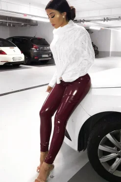 Rebellious Fashion Wine Shiny Vinyl PU Leggings - Rio
