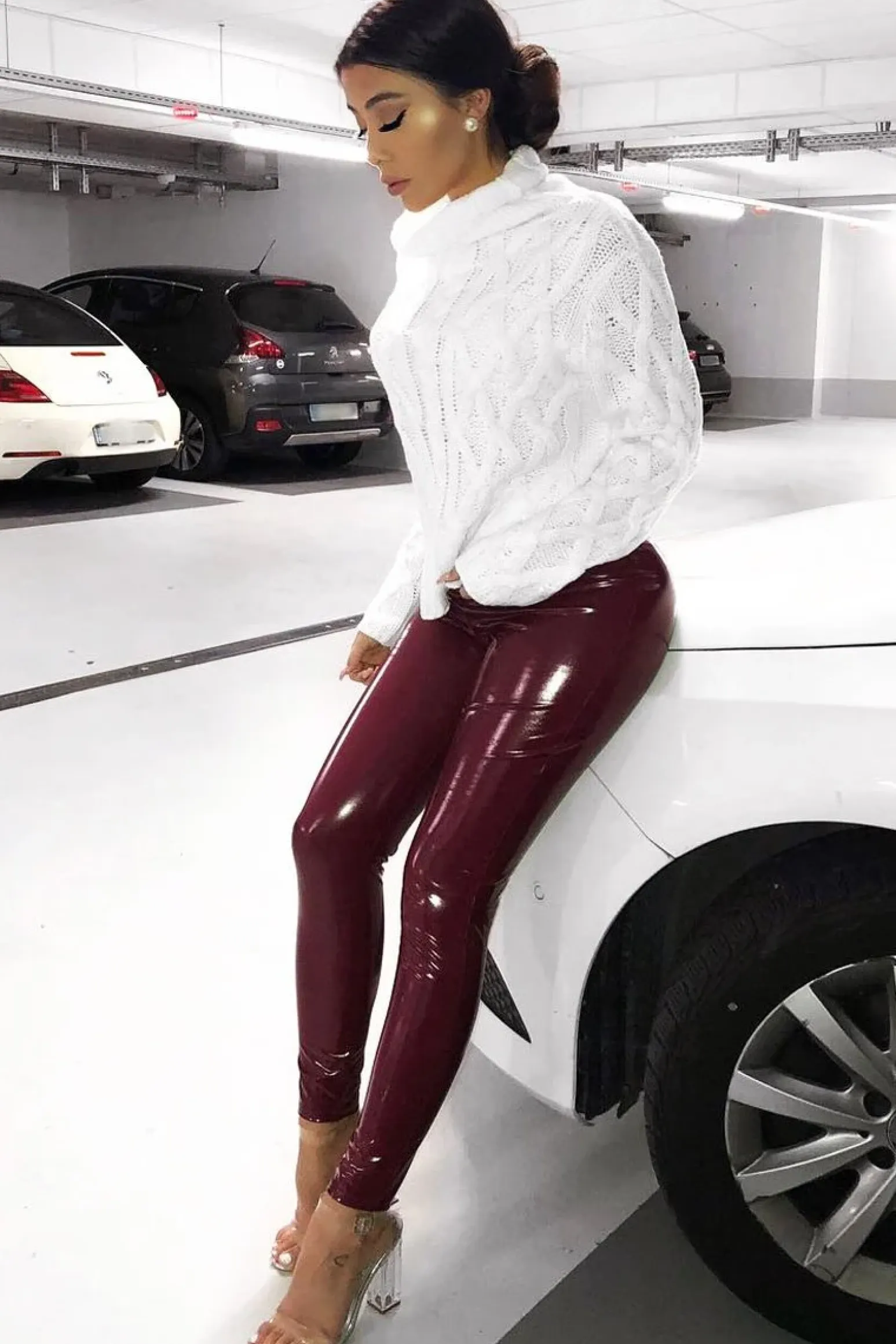Rebellious Fashion Wine Shiny Vinyl PU Leggings - Rio