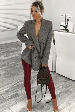Rebellious Fashion Wine Shiny Vinyl PU Leggings - Rio