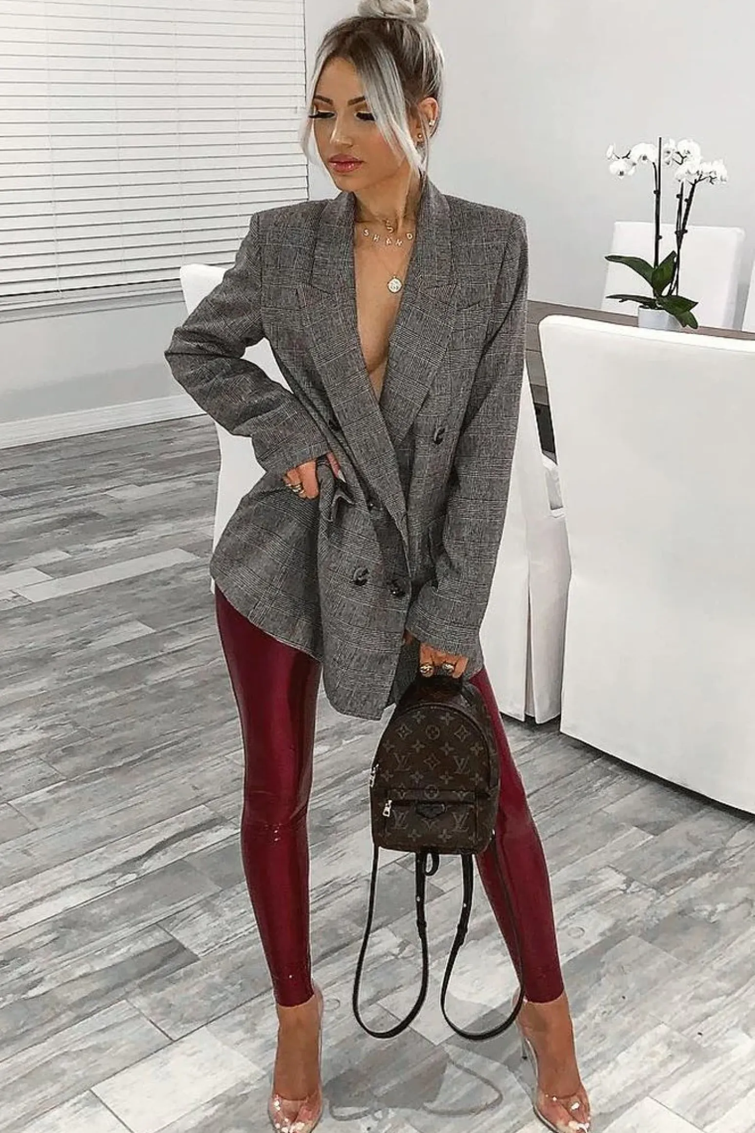 Rebellious Fashion Wine Shiny Vinyl PU Leggings - Rio