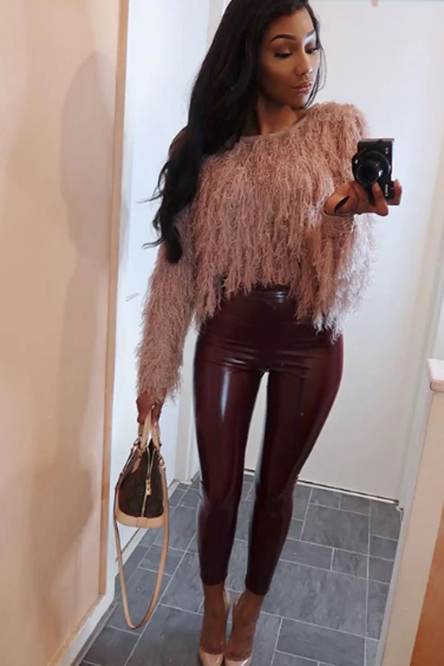 Rebellious Fashion Wine Shiny Vinyl PU Leggings - Rio