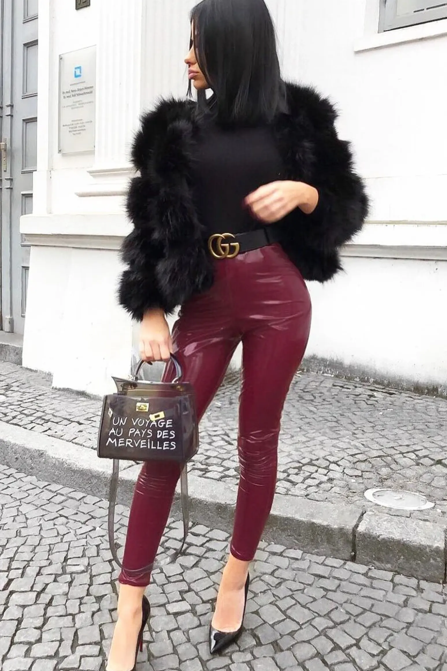 Rebellious Fashion Wine Shiny Vinyl PU Leggings - Rio