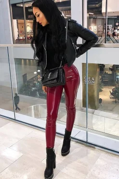 Rebellious Fashion Wine Shiny Vinyl PU Leggings - Rio