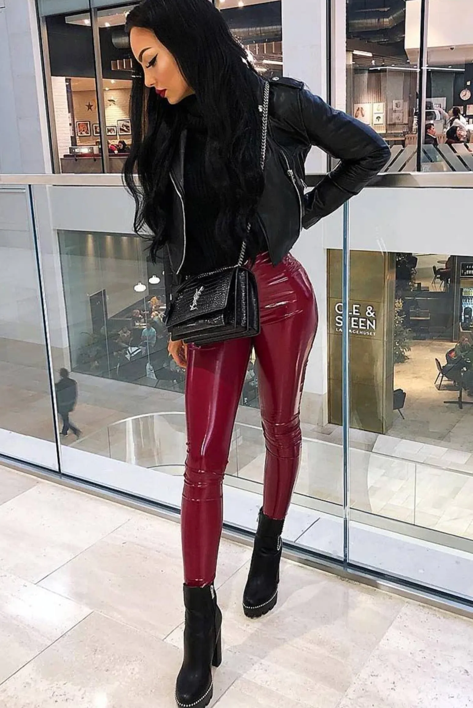 Rebellious Fashion Wine Shiny Vinyl PU Leggings - Rio