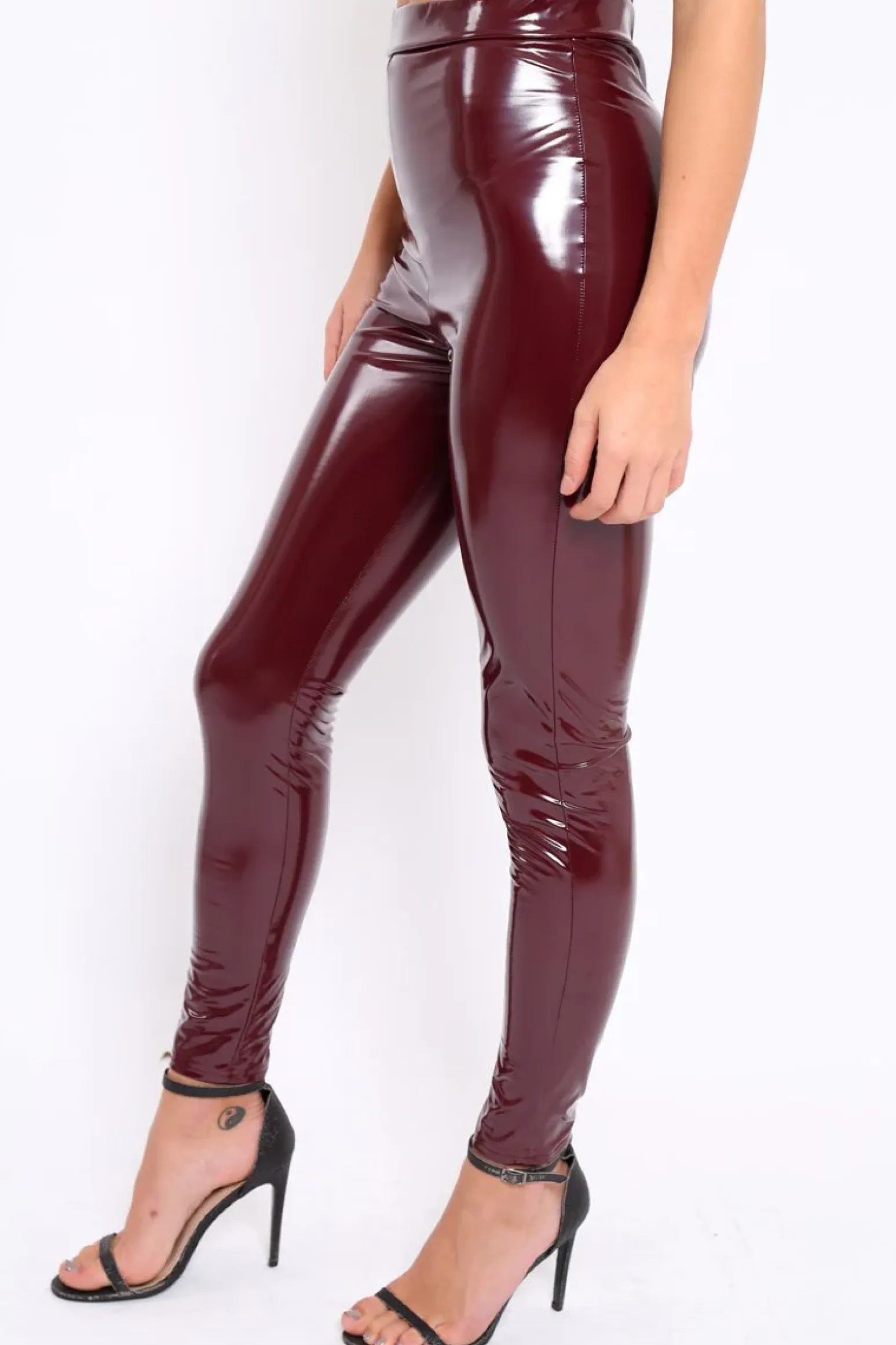 Rebellious Fashion Wine Shiny Vinyl PU Leggings - Rio