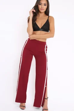 Rebellious Fashion Wine Side Popper White Stripe Trousers - Sady