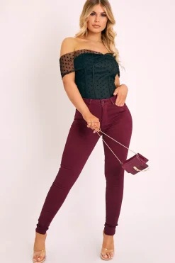 Rebellious Fashion Wine Skinny Stretch Denim Jeans - Maeva